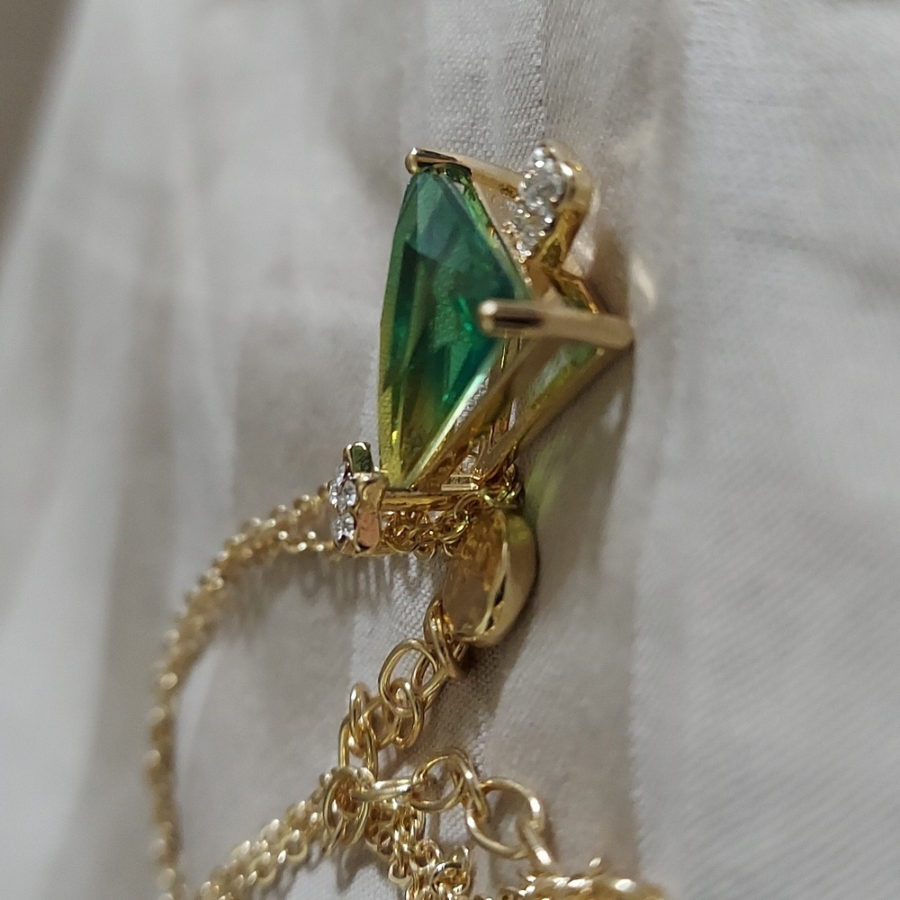Watermelon Tourmaline CZ Triangle Tree Gold Pendant - Picture 7 of 12